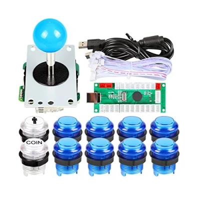 Abbildung von EG STARTS 1 Spieler USB LED Encoder zu PC Spiele Blaue Aufkleber Controller + 10x beleuchtet Tasten für Arcade Joystick DIY Kits Teile Mame Raspberry Pi