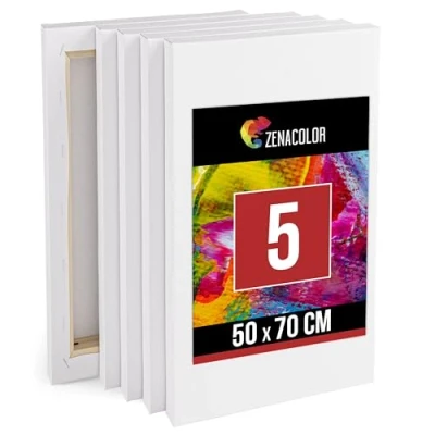 Abbildung von Zenacolor Leinwand auf Keilrahmen 5er Set Zum Bemalen 50x70 5 Canvas 100% Säurefreie Baumwolle Groß für Alle Farbarten