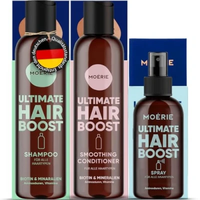 Abbildung von MOERIE Shampoo Set 3 teilig gegen Haarausfall, Conditioner &amp; Haarwachstum Serum natürliches beschleunigen Veganes Haarwuchsmittel Frauen Männer 77 Mineralien Coffein