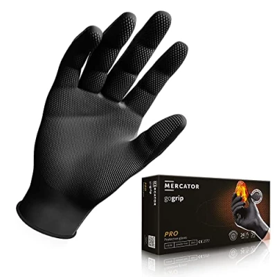 Abbildung von MERCATOR MEDICAL GoGRIP+ Nitrilhandschuhe, puderfrei, latexfrei, Diamantstruktur, Größe: M 50 Stück, Kolor: GoGrip, Schwarz
