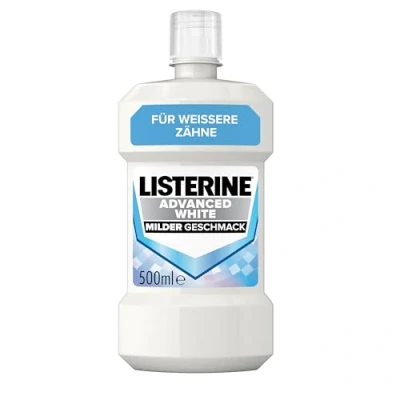 Abbildung von LISTERINE Advanced White Milder Geschmack (500 ml), Mundspülung zur Entfernung hartnäckiger Zahnverfärbungen, für weißere Zähne in nur 1 Woche, Mundwasser bekämpft wirksam Bakterien im Mundraum