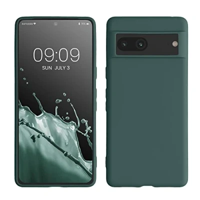 Abbildung von kwmobile Hülle kompatibel mit Google Pixel 7 weiches TPU Silikon Case Cover geeignet für kabelloses Laden Blaugrün