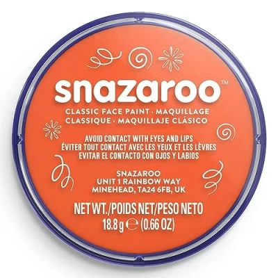 Abbildung von Snazaroo 1118553 Kinderschminke, hautfreundliche hypoallergene Gesichtschminke auf Wasserbasis, wasservermalbar, parabenfrei, 18ml Topf Orange