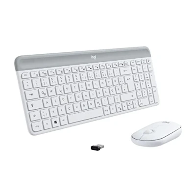 Abbildung von Logitech MK470 Slim Combo Kabelloses Tastatur Maus Set, 2.4 GHz Verbindung via Nano USB Empfänger, 10m Reichweite, 18 Monate Batterielaufzeit, PC/Laptop, Deutsches QWERTZ Layout Weiß