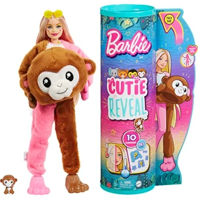 Abbildung von Barbie Cutie Reveal, bewegliche Affenzubehör, 10 Überraschungen, Haustier, wechselnde Farben, inkl. 1 Reveal Puppe, Geschenk für Kinder, Spielzeug ab 3 Jahre,HKR01