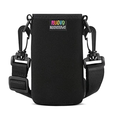 Abbildung von Nuovoware Universal Trinkflasche Tasche Hülle, Neopren Isoliert Wasserflasch Beutel Schutzhülle mit Abnehmbar Verstellbar Tragegurt, Ideal für Wandern Laufen Spazieren Trekking S, Schwarz