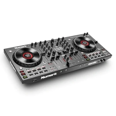 Abbildung von Numark NS4FX 4 Kanal DJ Controller Pult, Touch Jogwheels mit Display, Pads und Effekten, Booth Main Ausgänge, Serato Lite enthalten
