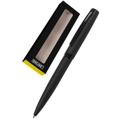 Abbildung von Online Kugelschreiber Eleganza Pure Black I hochwertiger Metall Kuli Schwarz auswechselbare Großraummine Metallclip Schreibfarbe dokumentenecht inkl. Geschenkverpackung