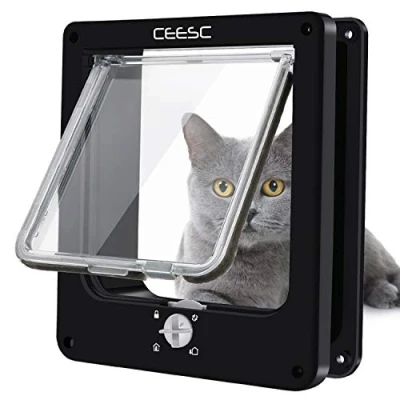 Abbildung von CEESC Katzenklappe, magnetische Haustiertür mit 4 Wege Drehverschluss für kleine Hunde und Katzen, Aktualisierte Version(M,schwarz)