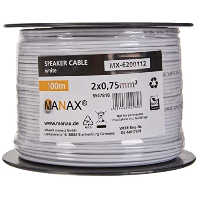 Abbildung von MANAX® 100m Zwillingslitze 2x 0,75mm² weiß Kabel 2 adrig (100m 1 Spule, weiß)