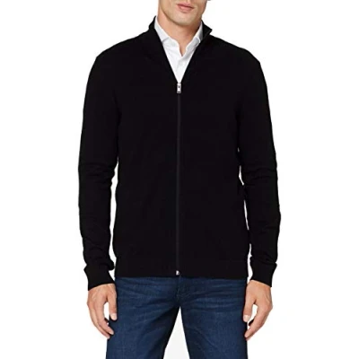 Abbildung von Herren Selected Basic Strickjacke Einfarbiger Baumwolle Cardigan SLHBERG Zip Longsleeve Sweatshirt, Farben:Schwarz, Größe Pullover:XL