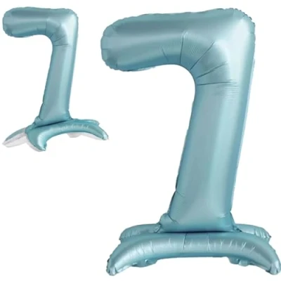Abbildung von Luftballon 7. Geburtstag Zahl 7 Hellblau Stehende XXL Riesen Folienballon 82cm Geburtstagsdeko Jungen Ballon Deko zum Geburtstag.