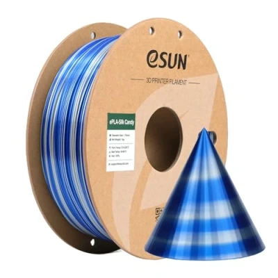 Abbildung von eSUN Silk Candy PLA Filament 1.75mm, Silky Multicolored 3D Drucker PLA, Gradient Changing 1KG Spule (2.2 LBS) für Drucker, Silber Blau