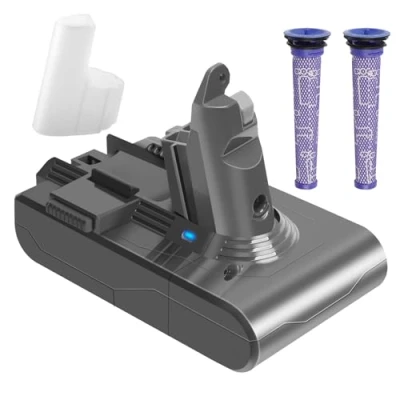 Abbildung von Waitley V6 Akku, 6000mAh Ersatzakku für Dyson DC62 DC59 DC61 DC58 DC72 DC74 SV03 SV04 SV05 SV06 SV07 SV09 Staubsauger mit 2 Vorfilter, ohne Schrauben erforderlich.