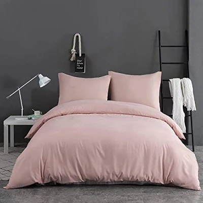Abbildung von AYSW Bettwäsche gebürstet Microfaser 1 Bettbezug 135x200cm + Kopfkissenbezug 80x80cm mit Reißverschluss Rosa
