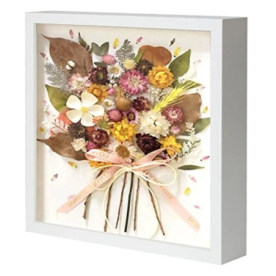Abbildung von Muzilife 3D Bilderrahmen zum Befüllen 30x30 cm Tiefer Holz Rahmen Weiß, Objektrahmen Shadow Box mit Glasscheibe, als Geschenk für Familie Freunde usw. (Weiß, 30x30cm)