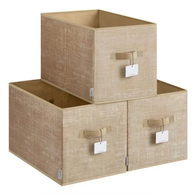 Abbildung von SONGMICS Aufbewahrungsbox 3er Set, zusammenklappbar, Stoffboxen aufbewahren, 50 x 30 cm, für Kleiderschrank, 2 Griffe, Etikette, Schlafzimmer Wohnzimmer, sandbeige ROB450K01