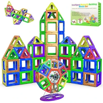 Abbildung von Desire Deluxe Magnetische Bausteine 94PC Konstruktion Bauen Blöcke Set Montessori Spielzeug Teilen für Kinder ab 2 3 4 5 6 7 8 Alter Jahren, Lernspielzeug Mädchen Jungen Pädagogisches Geschenk