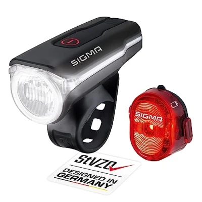 Abbildung von SIGMA SPORT LED Fahrradlicht Set AURA 60 und NUGGET II StVZO zugelassenes, akkubetriebenes Vorderlicht Rücklicht, Schwarz Rot