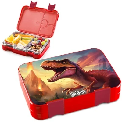 Abbildung von Jarlson® Brotdose Kinder mit Fächern TONI Lunchbox Bento Box auslaufsicher Jausenbox für Kindergarten und Schule Mädchen Jungen Vesperbox Snackbox (DINOSAURIER 2.0)