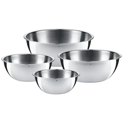 Abbildung von WMF Gourmet Schüsselset 4 teilig, Edelstahl Schüsseln für die Küche 1,0l 3,5l, Rührschüssel, Salatschüssel, Servierschüssel, Cromargan, stapelbar