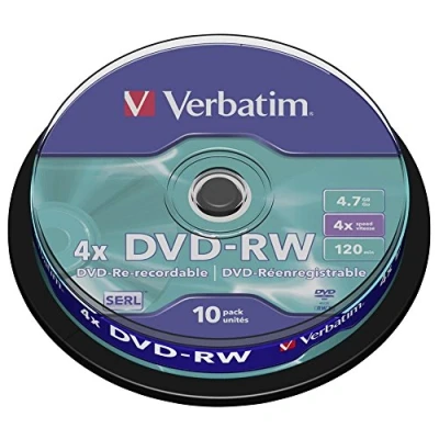 Abbildung von Verbatim DVD RW 4x Matt Silver 4.7GB, 10er Pack Spindel, Rohlinge beschreibbar, 4 fache Brenngeschwindigkeit &amp; Hardcoat Scratch Guard, leer, wiederbeschreibbar