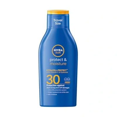 Abbildung von NIVEA SUN Schutz &amp; Pflege Sonnenmilch LSF 30 Reisegröße (100 ml), Sonnencreme für 48h Feuchtigkeit, sofortiger Sonnenschutz vor UVA /UVB Strahlen