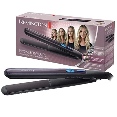 Abbildung von Remington Glätteisen Pro Sleek &amp; Curl (abgerundetes Design ideal zum Glätten Stylen von Locken und Wellen, hochwertige Ultra Turmalin Keramikbeschichtung) LCD Display, 150 230C, Haarglätter S6505