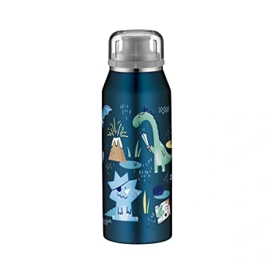 Abbildung von alfi KIDS ISO BOTTLE 350ml, dino pirates, Isoliertrinkflasche Kinder Edelstahl, absolut dicht mit Drehverschluss, hält 12 Std. heiß, 24 kalt, für Kohlensäure, ohne Fingerabdrücke, BPA frei