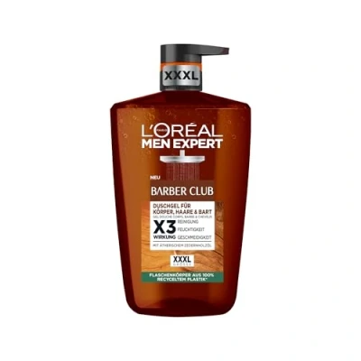 Abbildung von L&#039;Oréal Men Expert XXXL Duschgel und Shampoo für Männer, Duschbad zur Reinigung von Körper, Haar, Gesicht Bart, Herren Körperpflege mit holzigem Duft Zedernholzöl, Barber Club, 1 x 1000 ml
