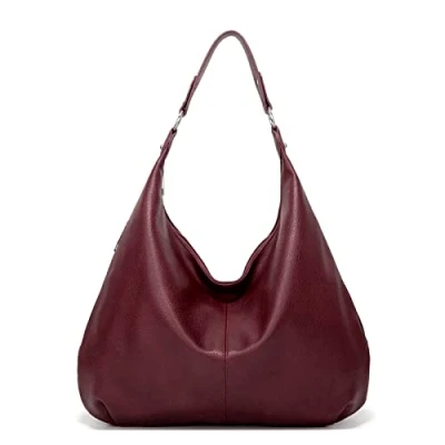 Abbildung von Ashioup Hobo Taschen für Damen, weiches PU Leder, lockere Schultertasche, Geldbörse mit Reißverschluss, Dunkelroter Kaffee, Einheitsgröße