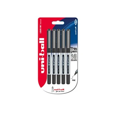 Abbildung von Uni ball 153544322 UB 150ye Micro Kugelschreiber, Super Tinte, 0.5 mm Spitze, 5 Stück schwarz