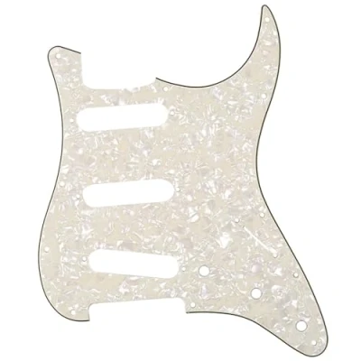 Abbildung von Musiclily 11 Löcher SSS Strat Schlagbrett Pickguard für Fender American/Mexican Standard Stratocaster Modern Style E Gitarre,4 lagig Parchment Pearl