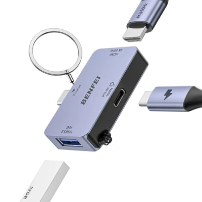 Abbildung von BENFEI USB C Hub 3in1 superkompakt, auf HDMI 4K@60Hz/10 Gbps A/100W PD Stromversorgung, kompatibel mit iPad Pro MacBook Pro/Air iMac iPhone 16/15 Pro/Pro Max XPS Thinkpad und mehr