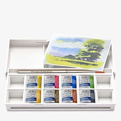 Abbildung von Winsor &amp; Newton 0390673 Cotman Aquarellfarben im Set, Lebendige mit ausgezeichneter Transparenz 8 Farben Set Taschenpinsel Landschaftsmalerei