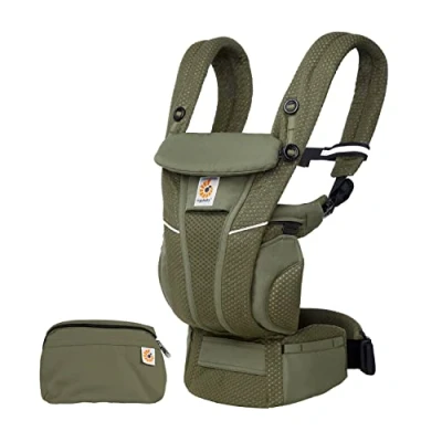 Abbildung von Ergobaby Omni Breeze Babytrage für Neugeborene ab Geburt bis 20kg, 4 Positionen SoftFlex Mesh Ergonomische Babybauchtrage Rückentrage Baby Tragetasche, Olive Green