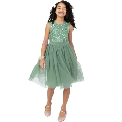 Abbildung von Maya Deluxe Mädchen Midi Dress for Girls Sequins Embellished Party Tutu Bridesmaids Wedding with Belt Bow Kleid, Deep Mint, 11 Years