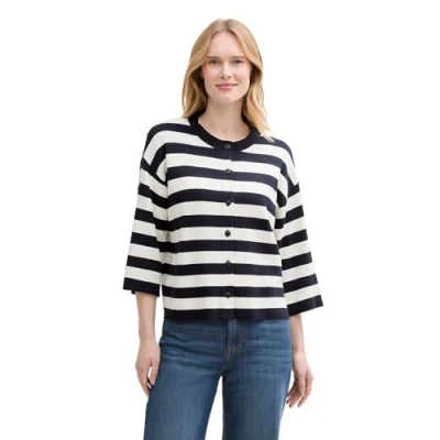 Abbildung von TOM Tailor Striped Cardigan Strickjacke navy/offwhite, Damen, Größe: Small, Navy/offwhite