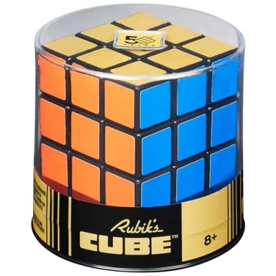 Abbildung von Rubik’s 3x3 Retro Cube Zauberwürfel der im Look and Feel des Originals von vor 50 Jahren Jubiläumsausgabe mit Goldener Seite, für Logik Akrobaten ab 8 Original Rubik&#039;s