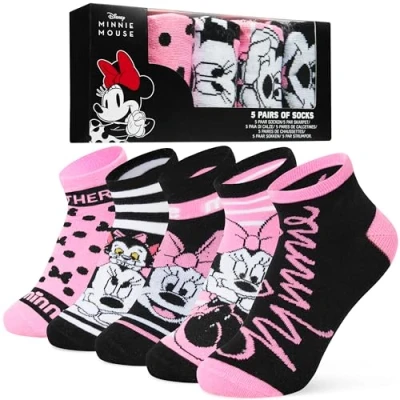 Abbildung von Disney Socken Damen, Ankle Socks im 5er Pack, Weich &amp; Atmungsaktiv Geschenke für Frauen (Rosa/Schwarz Minnie)
