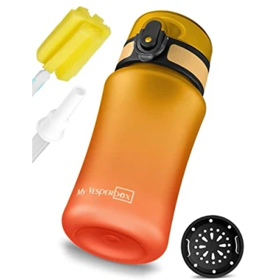 Abbildung von My Vesperbox Minny Kinder Trinkflasche auslaufsicher 350ml, 500ml, 750ml mit Strohhalm oder Sieb leichte Tritan Wasserflasche BPA frei für Kindergarten, Schule (Blau Rose 750ml)