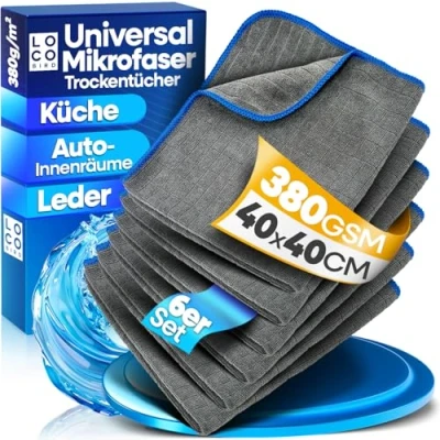 Abbildung von Loco Bird saugstarke Microfasertücher in 380GSM fusselfreie Mikrofasertücher Auto &amp; Haushalt Putztücher für Küche und Bad Lappen Putzlappen, Reinigungstücher, Tücher, Microfasertuch Autopflege