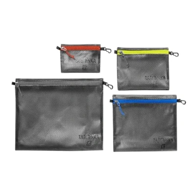 Abbildung von Tatonka Reißverschlusstasche Zip Pouch Flache Aufbewahrungs und Dokumententasche in verschiedenen Größen als Set durchsichtig, wasserfest robust , black, (S, M, L, XL)