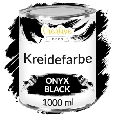 Abbildung von Creative Deco Schwarz Kreidefarbe für Möbel 1000 ml Möbellack, Möbelfarbe ohne Schleifen Landhaus, Vintage Stil, Decoupage, Renovierung Matt Abwaschbar Wisch Effekt Gradient möglich