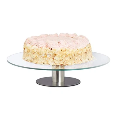 Abbildung von Relaxdays Tortenplatte drehbar, Standfuß, Kuchenplatte zum Dekorieren, Torten Drehteller für Kuchen, Ø 30cm, transparent, 1 Stück