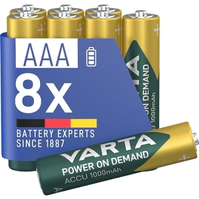 Abbildung von VARTA Batterien AAA, wiederaufladbar, 8 Stück, Akku, Power on Demand, 1000 mAh Ni Mh, vorgeladen, sofort einsatzbereit [Exklusiv bei Amazon]