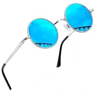 Abbildung von Joopin Retro Verspiegelte Sonnenbrille Herren Rund Blau Hippie Damen Gläser UV400 und Polarisierte (Blau Verspiegelt)