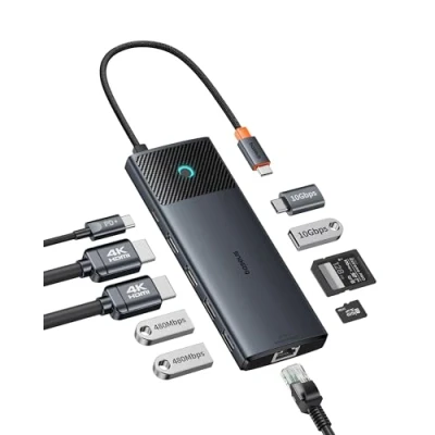 Abbildung von Baseus 10 in 1 Docking Station USB C Gbps Up to 4K@120 Hz, Hub mit 2 HDMI, 2X und 3X A, Gigabit Ethernet, SD/TF 100W Power Delivery für MacBook/Dell/HP/Lenovo mehr PC