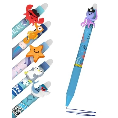 Abbildung von Online magiXX, 6x Radierstift Fun Sea World I Gelschreiber blau radierbar mit 0,7mm Strichstärke Tintenroller zum Schreibenlernen, Büro kompatibel Frixion Mine Radierbarer Kugelschreiber