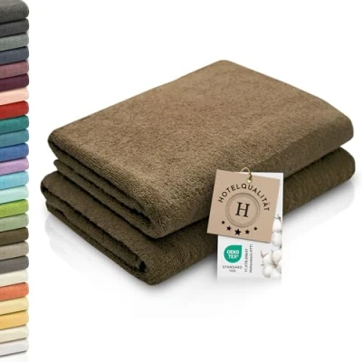 Abbildung von ZOLLNER 2er Set Duschtücher weiche und saugstarke Handtücher waschbar bis 95C Baumwolle 70x140 cm in braun